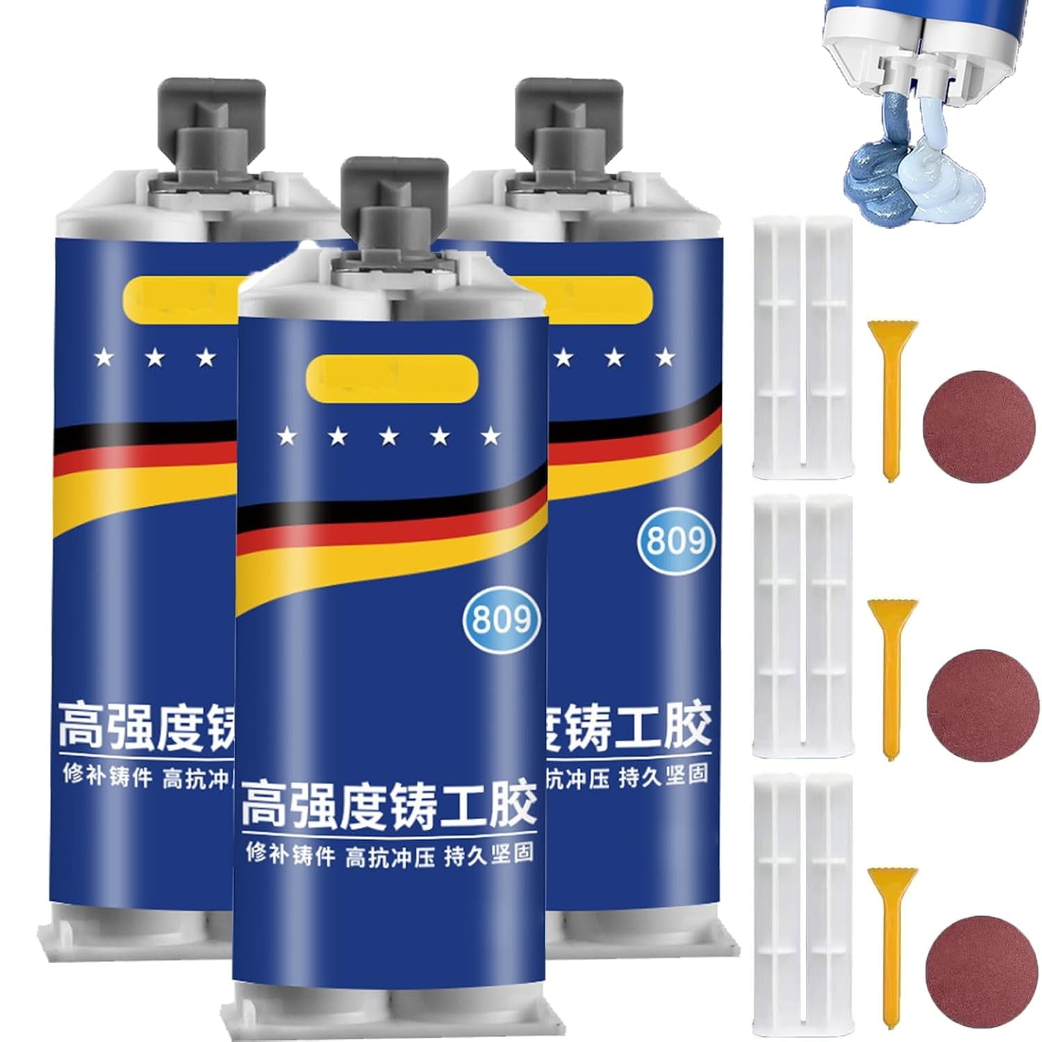 Industrial Grade Stainless Steel Casting AB Rubber, Strong Casters Glue, Metal Repair Glues, Casting Repair Glue, High Temperature Resistant Welding for Metal,Plastic, Ceramic, Wood(3 Set)