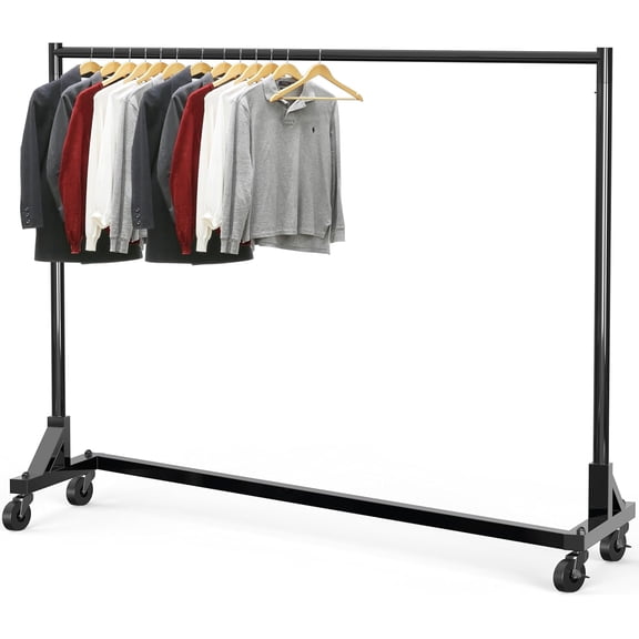 Industrial Grade Z-Base Garment Rack, 500lb Load with 63 Inches Extra Long Bar, Black