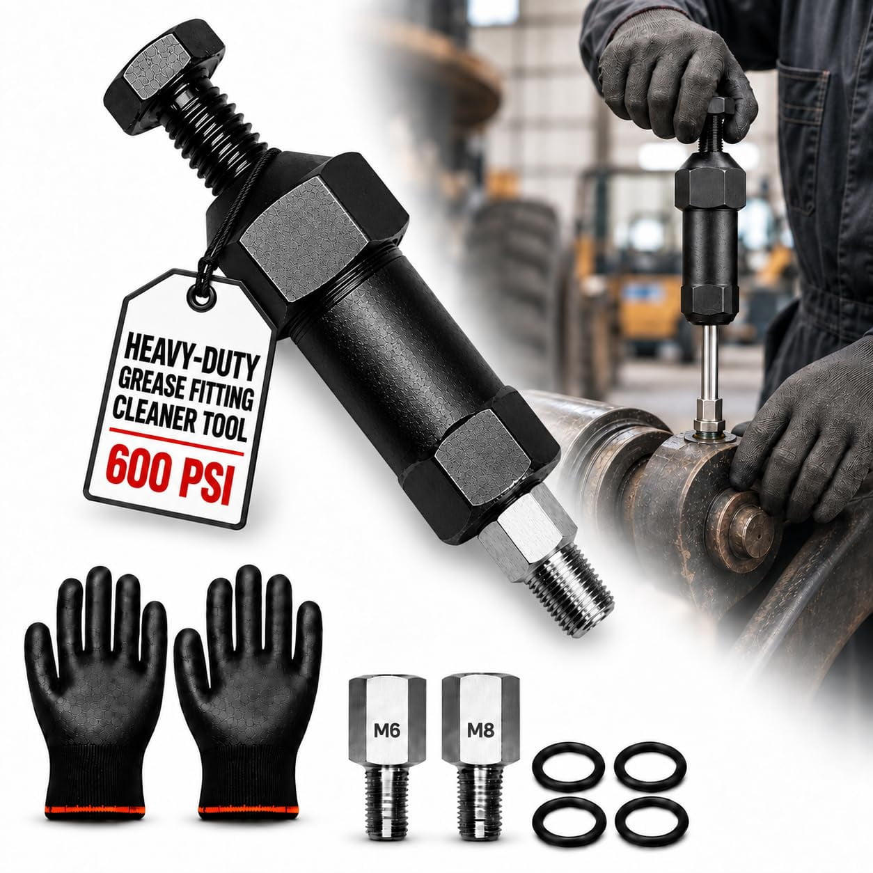 Grease Fitting Extractor Industrial Grease Unclogger, Grease Fitting Cleaning Tool with Adapters ...