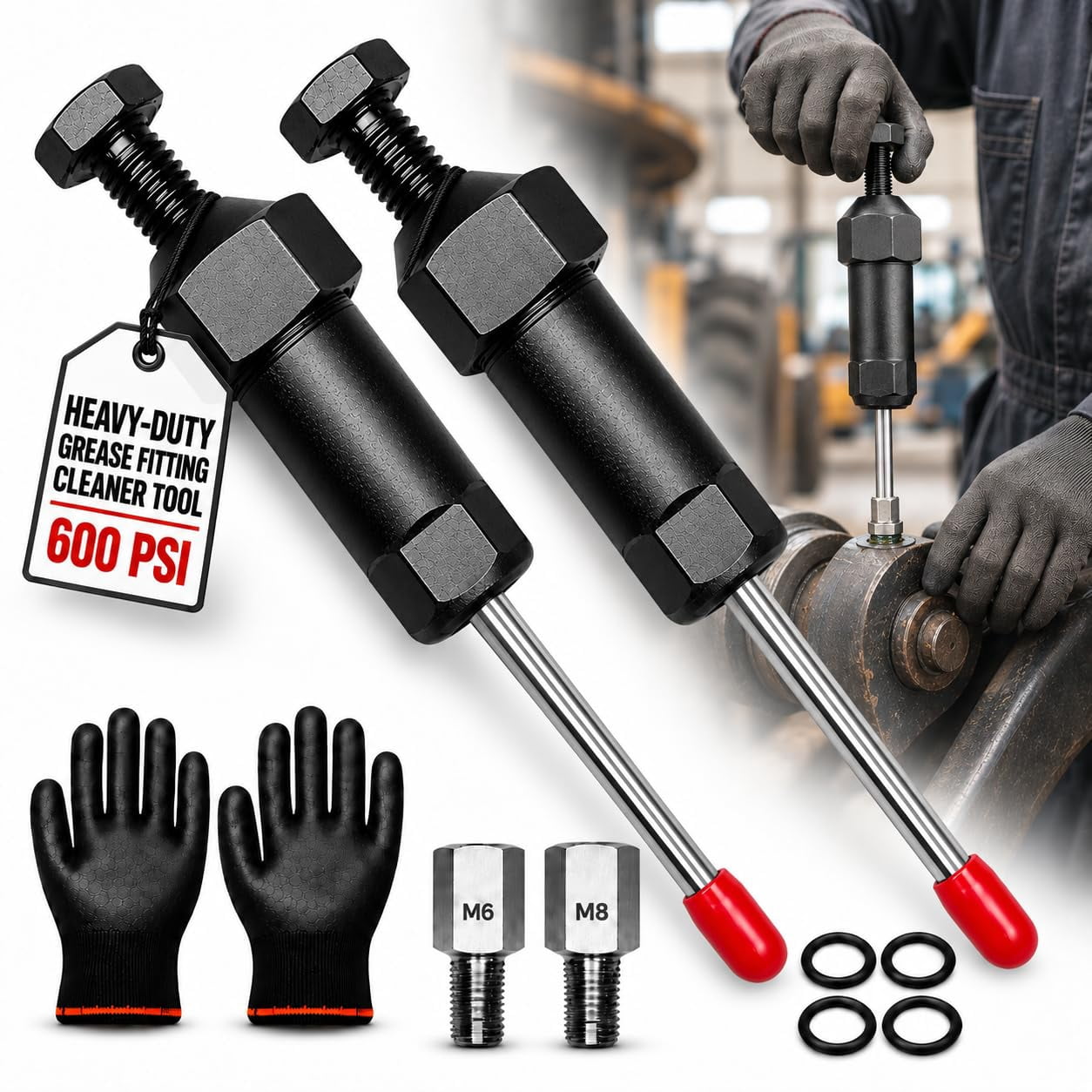 Grease Fitting Extractor Industrial Grease Unclogger, Grease Fitting Cleaning Tool with Adapters ...