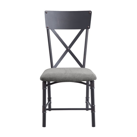 Industrial Grey Fabric Upholstered Seat Side Chairs with Sandy Black Metal Frame & X-Back Design (Set of 2) for Living Spaces