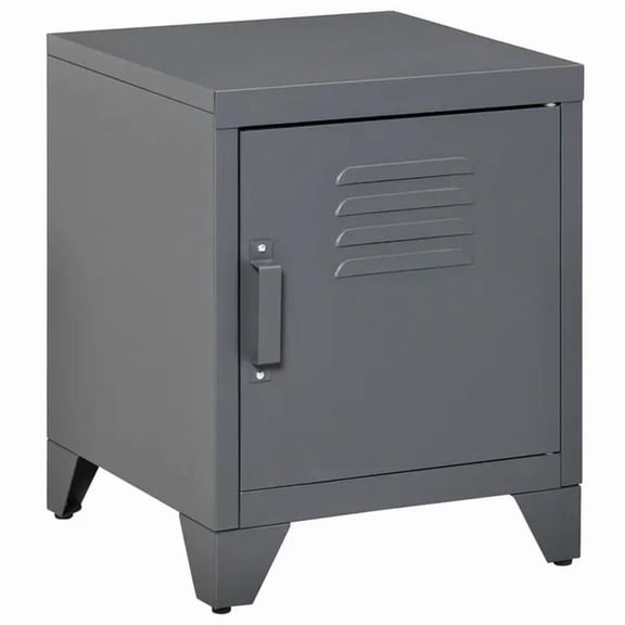 Industrial Grey Side Table, Storage, Locker Door, Adjustable Shelf
