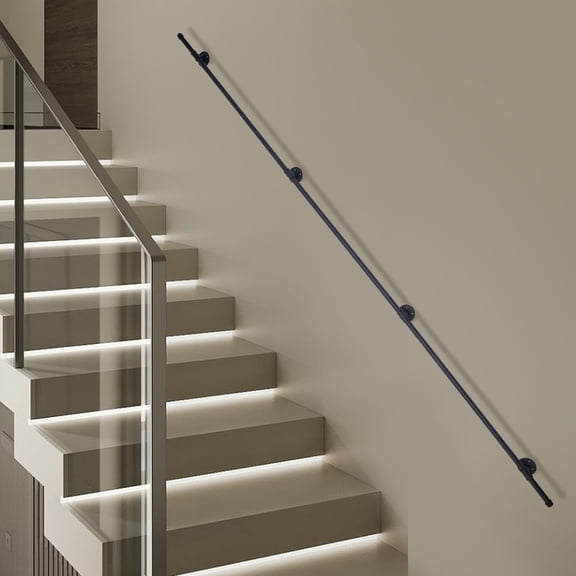 Industrial Handrail 12 FT Black, Wall Mounted Railing for Stairs Hallway Loft, Heavy Duty Cast Iron & Galvanized Steel Handrail Kit with Flanges & Connectors Matte Black