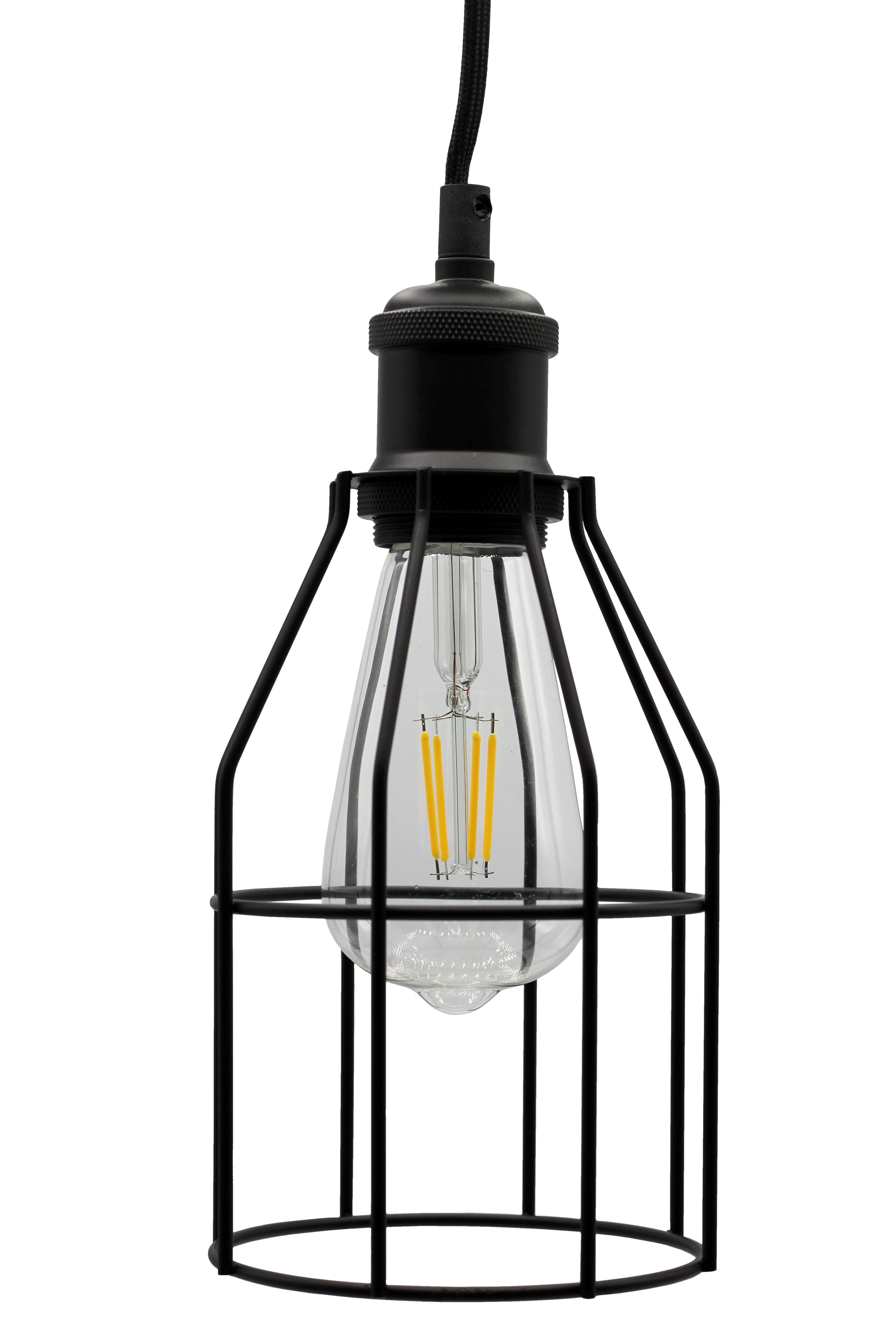 Matte Black Industrial LED Pendant Light with Metal Cage