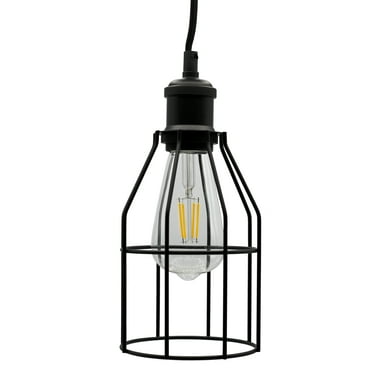Industrial Hanging Pendant Light with Plug in Cord, Vintage Wire Cage Lamp for Kitchen Island Dining Room Farmhouse, 15 Cord with On Off Switch (Matte Black)