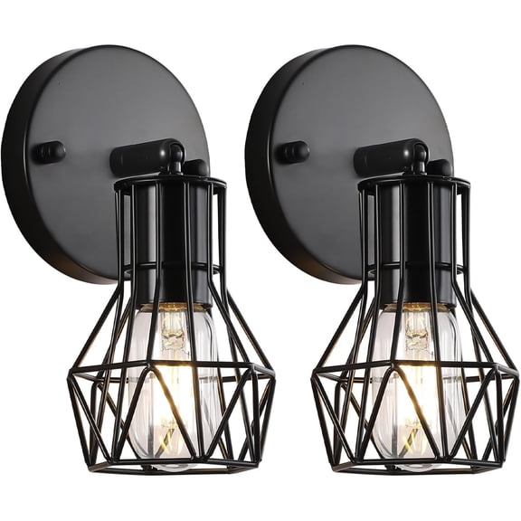 Industrial Hardwired Wall Sconces Set of Two, Small Farmhouse Wire Cage Wall Lighting Sconce, Wall Lights for Living Room Bedroom Bathroom Hallway$$
