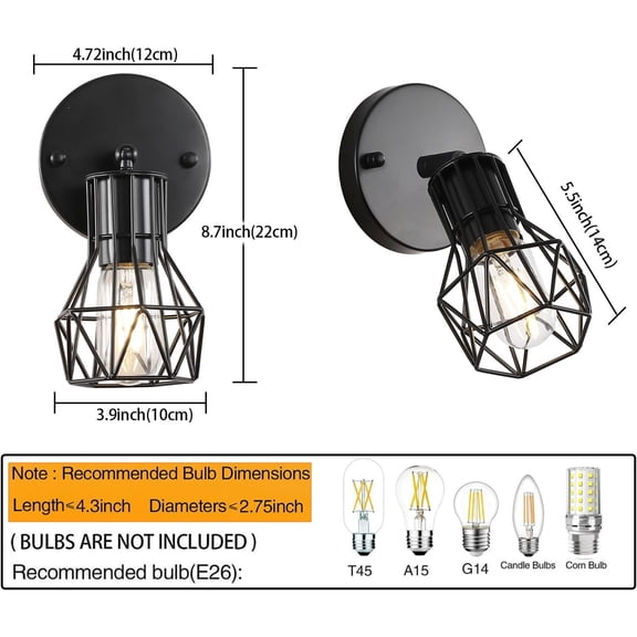 Industrial Hardwired Wall Sconces Set of Two, Small Farmhouse Wire Cage Wall Lighting Sconce, Wall Lights for Living Room Bedroom Bathroom Hallway