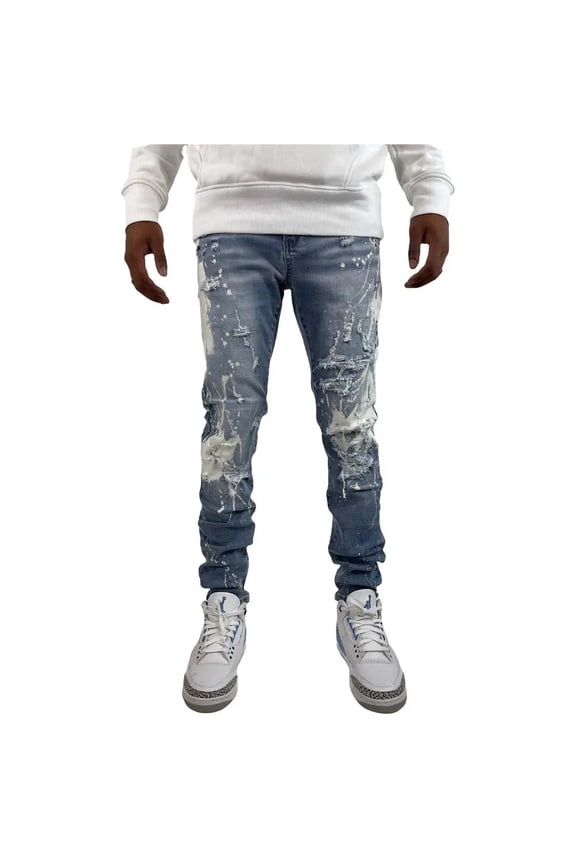 Men Bleached Indigo Jeans (Indigo)