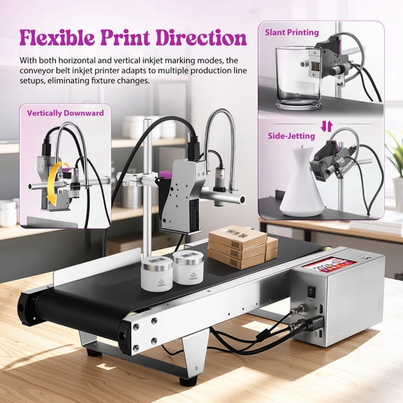 Industrial Inkjet Printer System with Conveyor Belt and Ink Cartridge, Inkjet Coding Machine 12.7mm Print Height for Small Packaging & Micro Production Lines