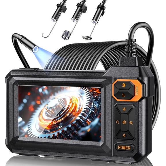 Industrial Inspection Borescope Camera, 4.3 Inch IPS Screen 1920P HD Waterproof Endoscope with Adjustable LED Lights, Semi-Rigid Cable for Automotive, Plumbing and HVAC Maintenance