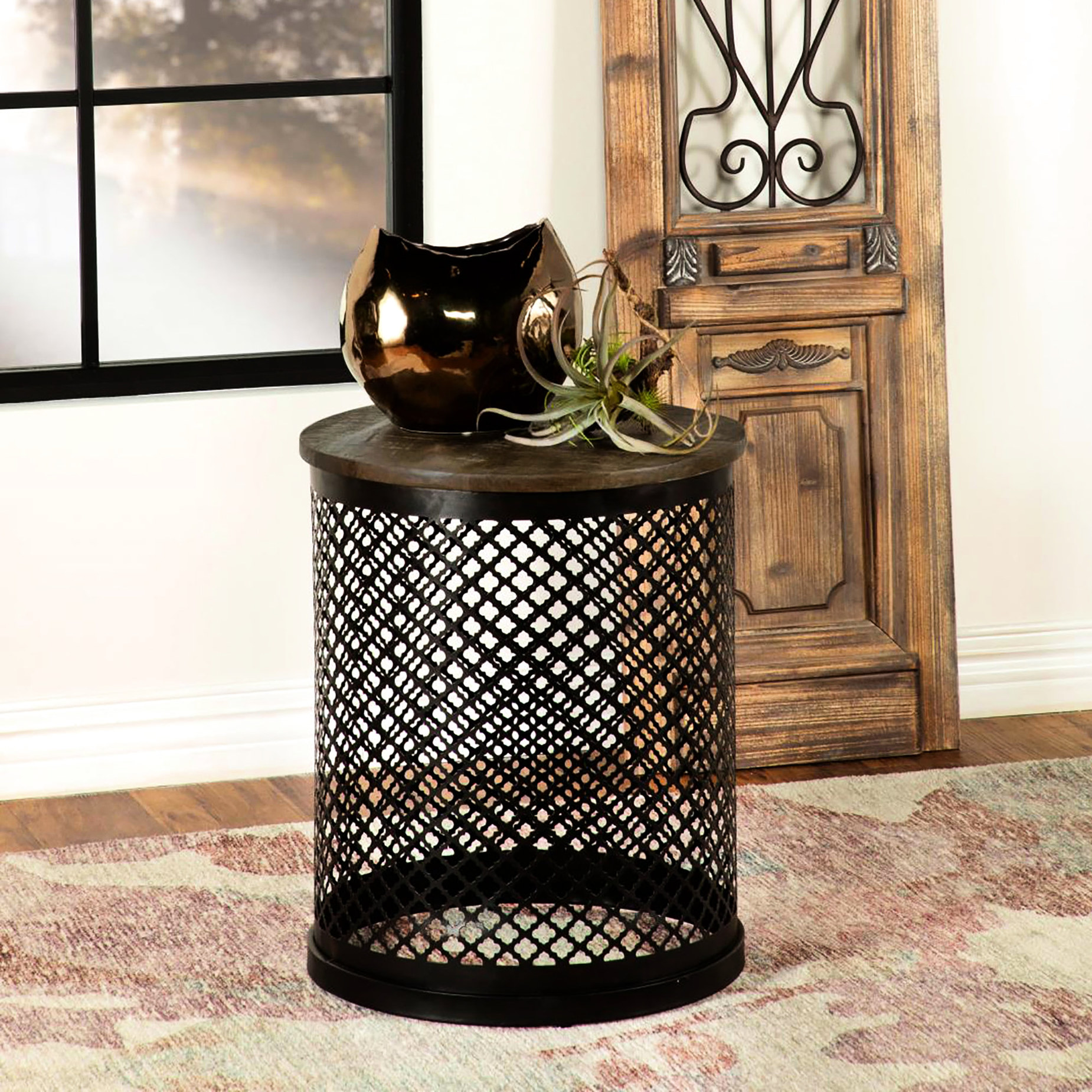 Industrial-Inspired Accent Table with Mango Wood Top - Useful in ...