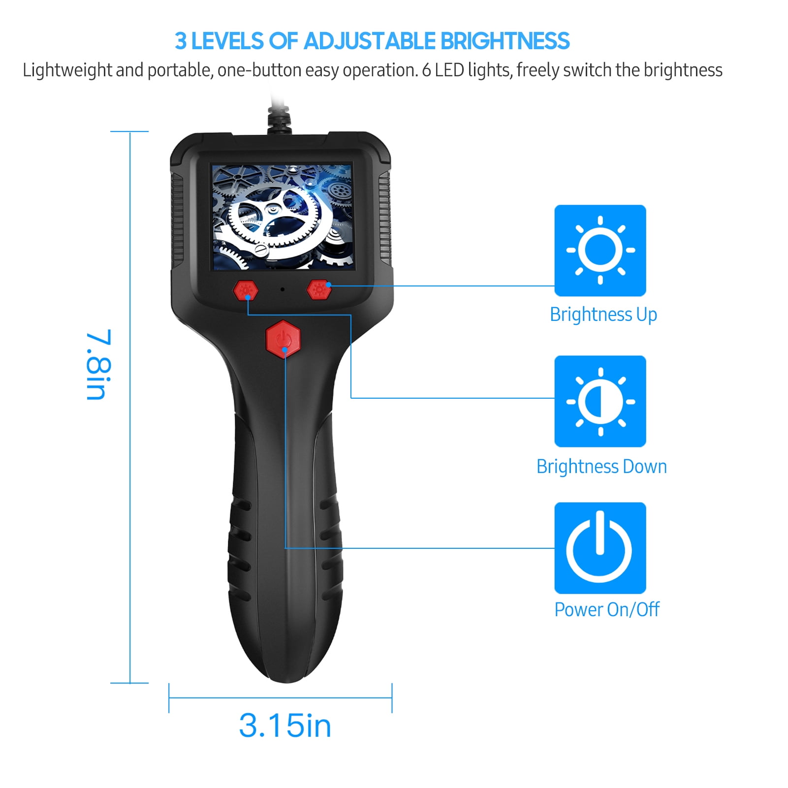 Industrial ,Ip67 Waterproof Snake Ips Screen 6 Scope Mera Handheld 1080p Borescope Ip67 5.5mm 1080p Borescope 5.5mm 1080p Mera Handheld Mera Black 5.5mm Lens \u0026 5m Cable