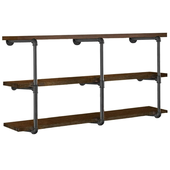 Industrial Iron Pipe Shelf Frame Set, 3 Pack 3-Tier Wall Mounted, Planks Not Included, Rustic Black Metal