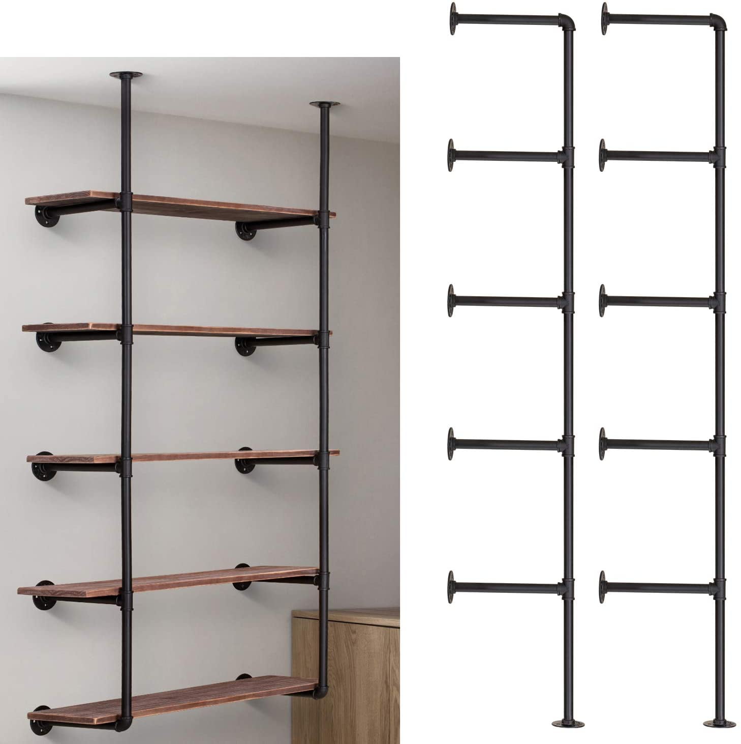Pynsseu Industrial Iron Pipe Storage Shelves Black Walmart