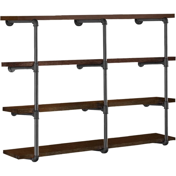 Industrial Iron Pipe Shelves 3 Set 4-Tier 41.5 Inch Tall 12 Inch Depth Wall Mounted Open Bookshelf