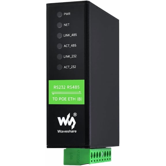 Industrial Isolated RS232 RS485 to RJ45 Ethernet Serial Server with PoE, RS232 and RS485 Dual Channels Independently Work, Bi-Directional Transparent Transmission Rail-Mount/Modbus Gateway Support
