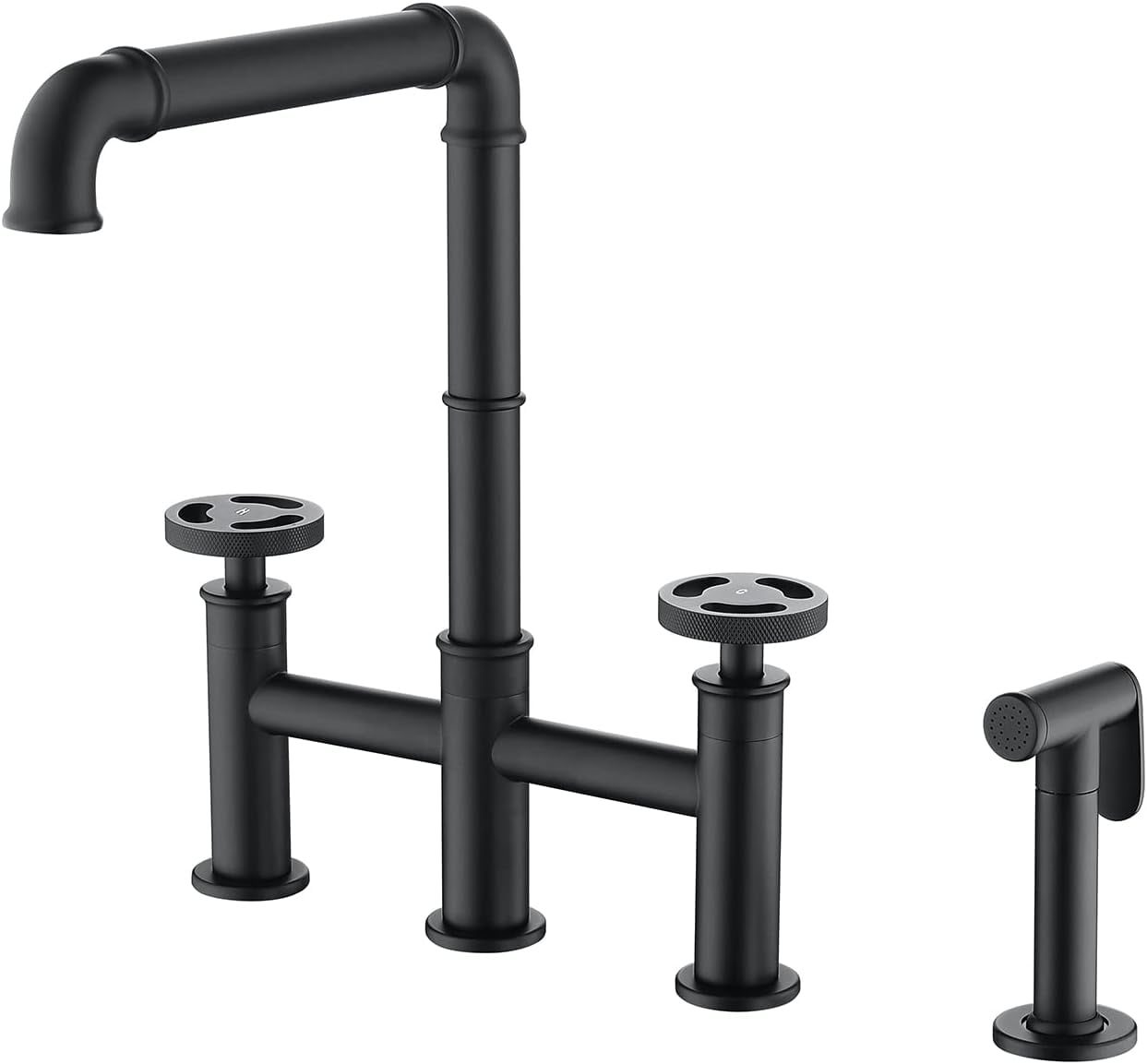 Industrial Kitchen Faucets,4 Hole 2 Handle Black Kitchen Taps with ...