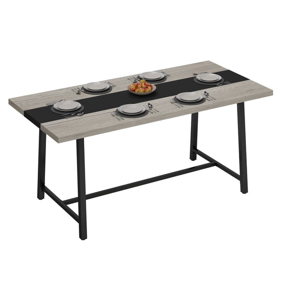 Industrial Kitchen Table for 8, 70.9" Dining Table - Gray Finish, Steel Legs, Large Rectangular Tabletop for Dining Room, Family Meals, & Modern Farmhouse Decor