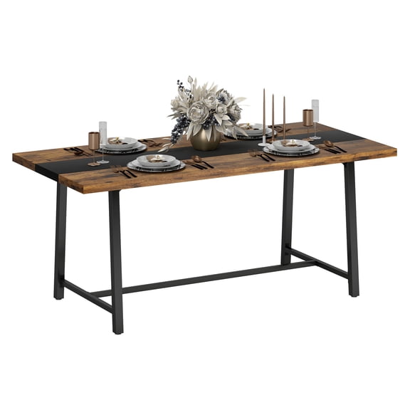 Industrial Kitchen Table for 8, 70.9" Dining Table, Large Rectangular Table with Steel Legs, Rustic Brown