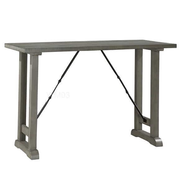 Industrial Kitchen Table with Light Gray Finish, Counter Height Dining Table for 4, Metal Brace Base