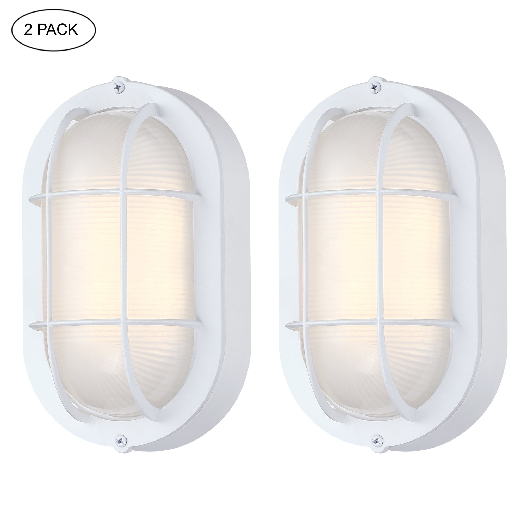 Industrial LED Outdoor Light Fixture Wall Mount with Ellipse Frosted Glass Shade, Dimmable, 3000K, 500 Lumens (2-Pack)