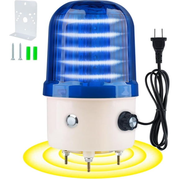 Industrial LED Rotating Warning Light, AC110V Red Strobe Light for Public Emergency Alarms, Indoor/Outdoor Safety Siren with Volume Adjustment/Plug and Buzzer (Blue PRO(0-130dB,AC110V))