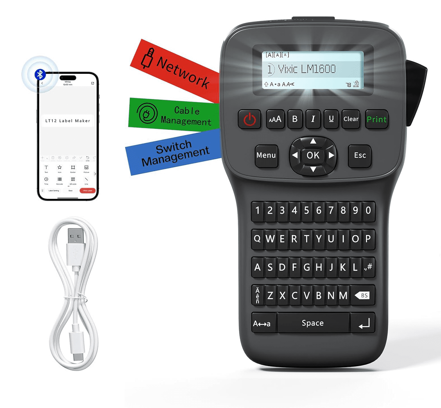 Industrial Label Makers Bluetooth, Heat Shrink Label Maker Waterproof-Labels,Label Maker Machine with-Tape,  LM1600 Handheld Labeling Machine Electrician Portable Labeler Backlit for Home, Kitchen