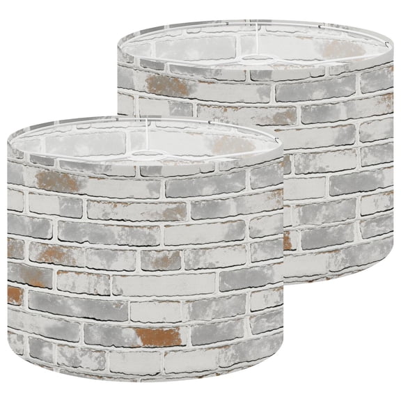 Industrial Lampshades 2 Pack Grey White 3D Brick Vintage Textured Whitewashed Industrial 13"x13"x10" Light Shade for Table Lamps Floor Lamps Drum Lamp Shades Lampshade Replacement Easy Assembly