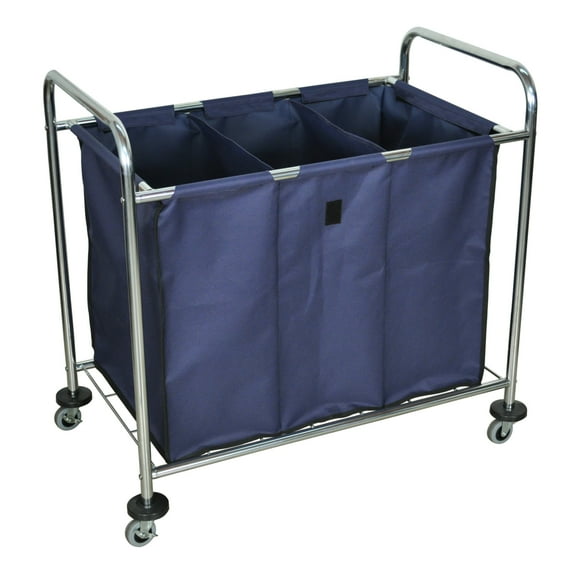 Industrial Laundry Cart With Steel Frame & Navy Canvas Bag With Dividers