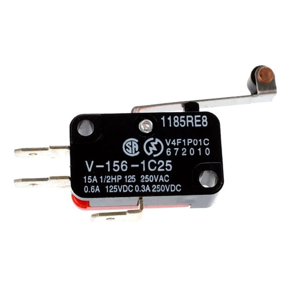 Industrial Limit Switch with Long Hinge Roller Lever , SPDT Snap Action, 3-Terminal, Red/Black, V-156-1C25