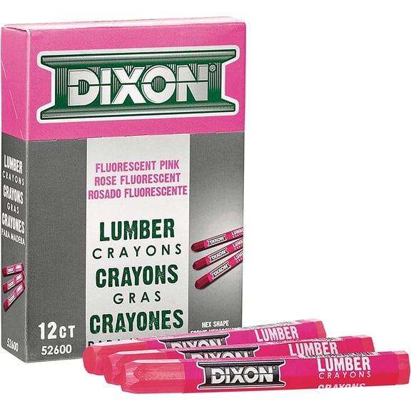 Industrial Lumber Marking Crayons, 4.5" x 1/2" Hex, Pink, 12-Pack (52600)