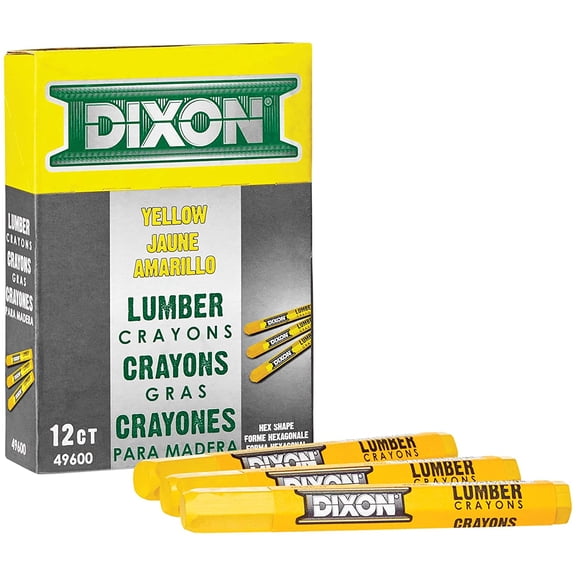 Industrial Lumber Marking Crayons, 4.5" x 1/2" Hex, Yellow, 12-Pack (X49600)