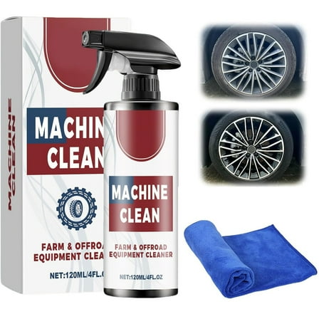 Industrial Machine Degreaser Spray 120ml with Cloth – Multi-Purpose Cleaner for Tractor, Truck, Car, Wheels – Fast Oil, Dirt, Grease Remover for Farm Equipment