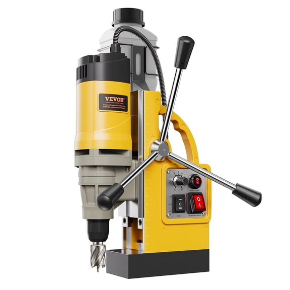 Industrial Magnetic Drill Press 1450W, 2878 lbf, 2 Inch Boring Diameter, 6 Bits, Yellow  High Torque Metal Drilling Equipment
