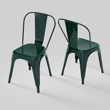 Industrial Metal Chairs Set of 2, Dining Side Chairs with Back for Kitchen, Cafe, Restaurant, Vintage Stackable Indoor Outdoor Use with High Backrest and Wood Seat