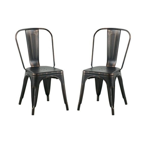 Industrial Metal Indoor-Outdoor Chairs Sanded Matte Style Kitchen Dining Chairs Stackable Side Chair with Back Set of 2 (Sanded Matte Black)