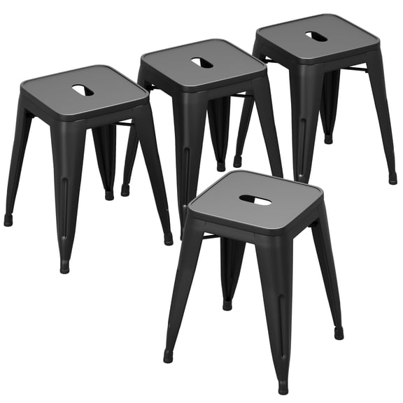 Industrial Metal Stool Matte Black Stackable Backless 18 Inch Set of 4