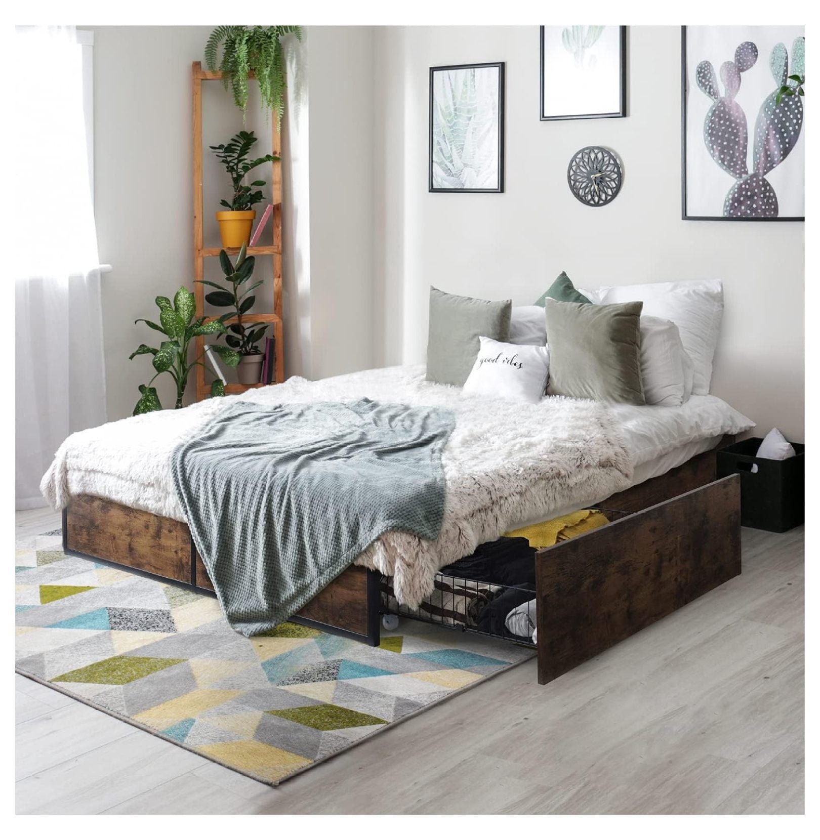 Industrial Metal Storage Bed Frame with 4 Drawers, Space Saving ...