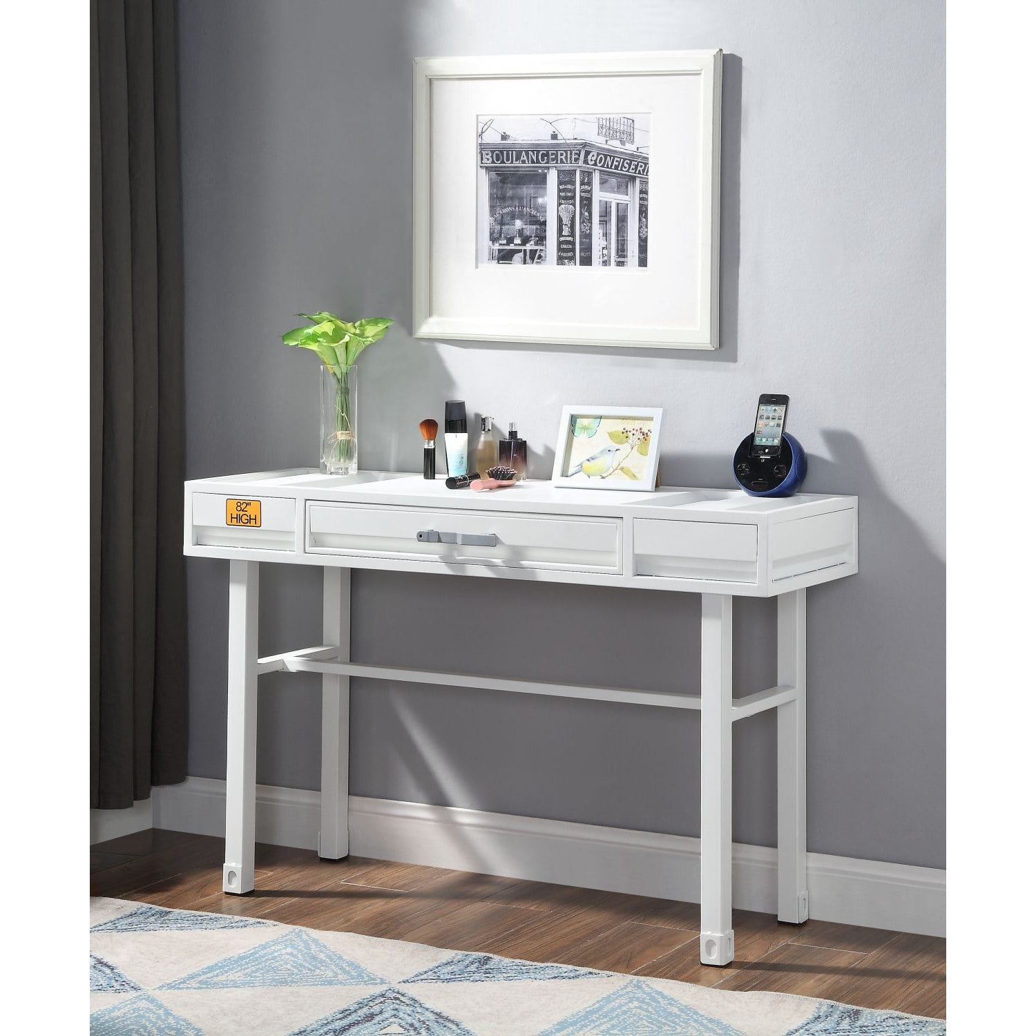 Industrial Metal Vanity Desk with Drawer, 47 in Writing Desk for Bedroom and Workspace, Iron Frame with Storage