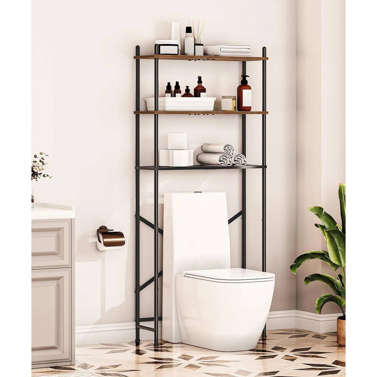 Industrial Metal Wood Style Over the Toilet Freestanding Storage