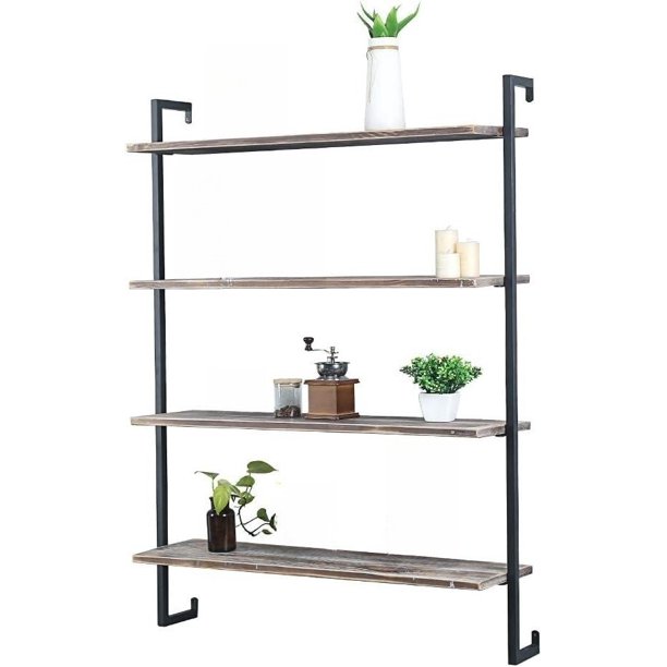 Industrial Metal and Wood Wall Shelf Unit,Rustic Floating Wood Shelves Wall Mounted,36in Iron
