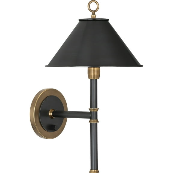 Industrial Minimalist Wall Sconce - Srkashlteni Collection - Deep Patina Bronze Finish with Warm Brass Accents, Metal Shade, Candelabra Socket, 120V, UL Listed for Dry Location