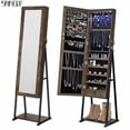 thumbnail image 1 of Industrial Mirror Jewelry Cabinet Armoire,6 LEDs Mirrored Jewelry Storage,Rustic Brown, 1 of 8