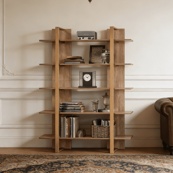 Industrial Modern 5 Tier Bookcase 70In Tall Open Display Shelf Retro Brown Finish Double Vertical Back Panels Sturdy Metal Frame Engineered Wood for Home Office Living Room Media Console Room Divider