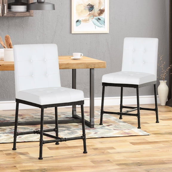 Industrial Modern Button Counter Stools ( Of 2) - White Wood 20.41''w X 38.8''h Stool (2)