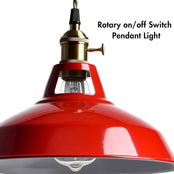 Industrial Modern Pendant Light Kitchen Island Red Metal Barn Hanging Light Fixture Height Adjustable E26 Based Light for Kitchen, Loft, Dining, Foyer, Cafe, Bar