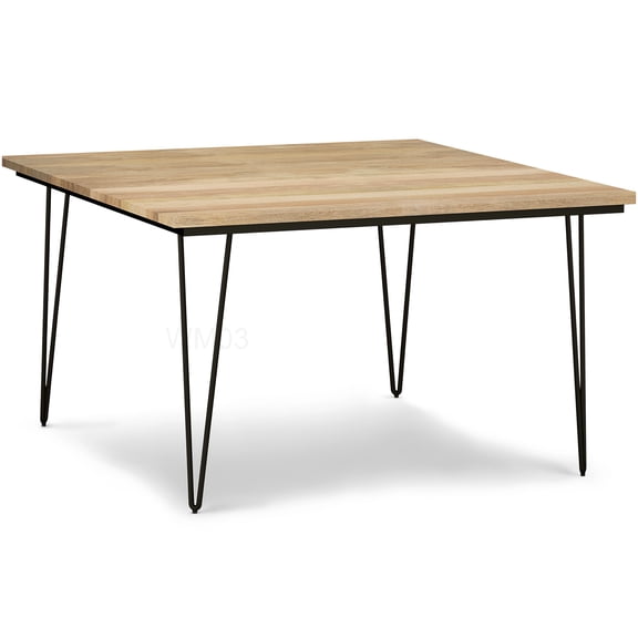 Industrial Modern Square Dining Table Light Brown Wood Finish Hairpin Base