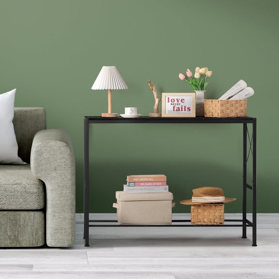 Industrial Narrow Console Table 41", Behind Couch Table with Adjustable Feet, Black Wood & Metal Sofa Table for Entryway, Living Room, Hallway