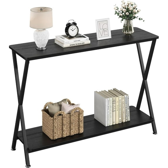 Industrial Narrow Console Table with Built-In Outlets, 2-Tier Entryway Table, 110lb Capacity