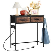 Industrial Narrow Sofa Table w/Charging Station,Small Console Table for Entryway